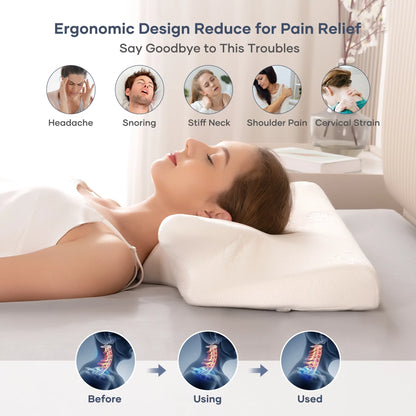 Cervical Pillow Memory Foam Orthopedic Pillow for Neck Pain Sleeping Side, Back, Stomach Sleeper with Washable Pillowcase