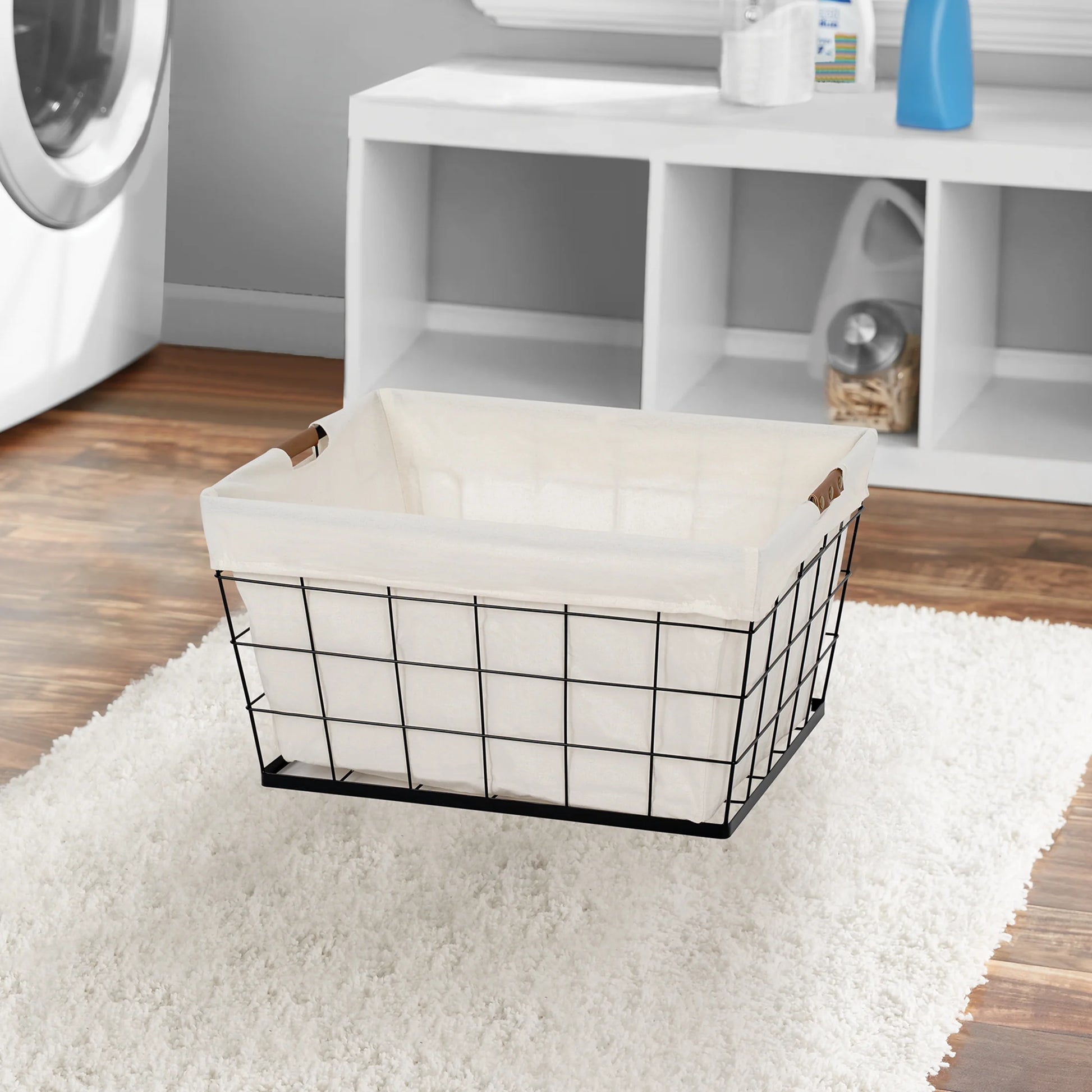 60L Rectangular Steel Laundry Basket, Black & Natural, Adult
