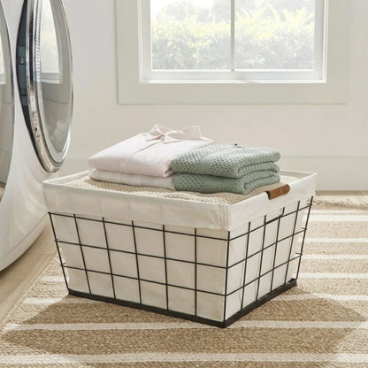 60L Rectangular Steel Laundry Basket, Black & Natural, Adult