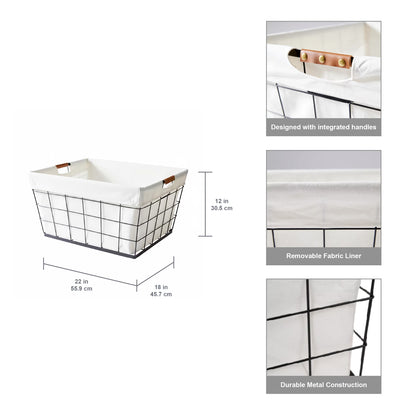 60L Rectangular Steel Laundry Basket, Black & Natural, Adult