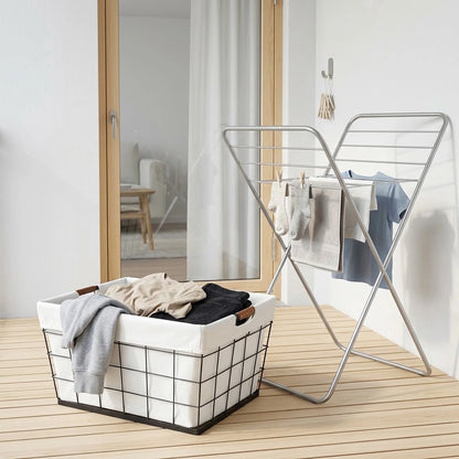 60L Rectangular Steel Laundry Basket, Black & Natural, Adult