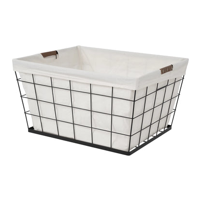 60L Rectangular Steel Laundry Basket, Black & Natural, Adult